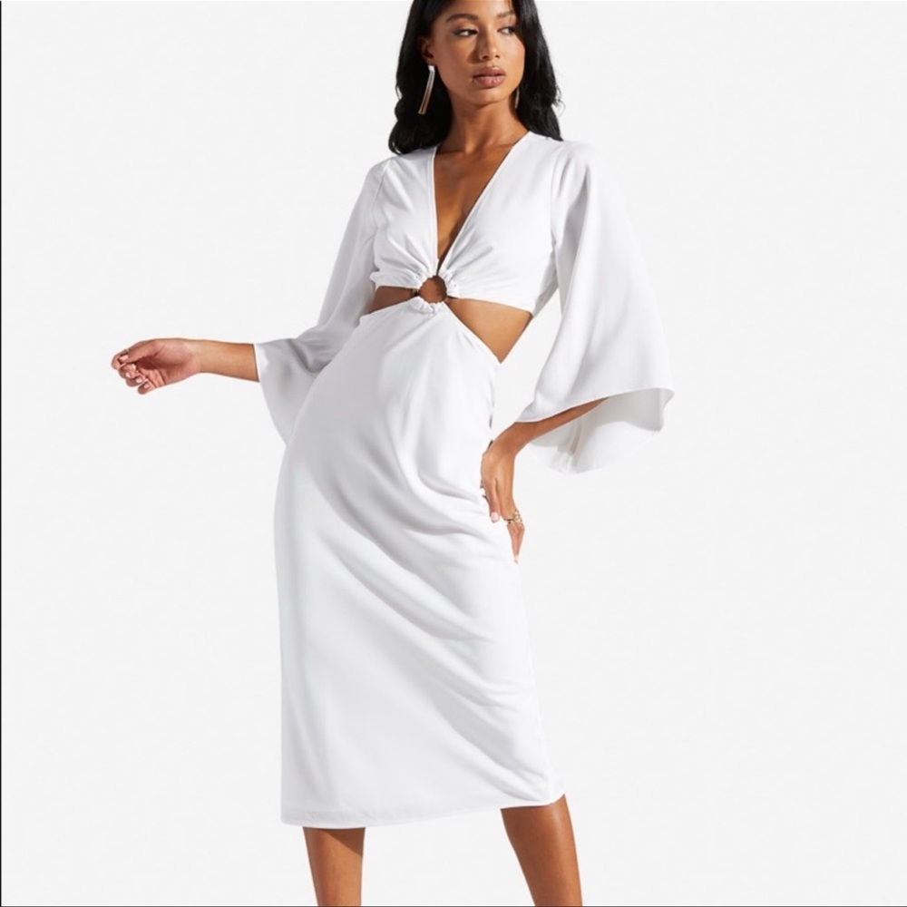 Shoe Dazzle White Cutout Midi Dress with Ring Detail